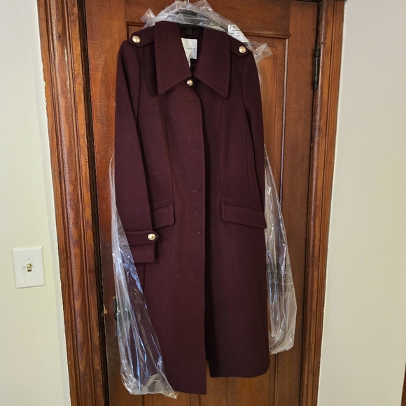 New Avec Les Filles Medium Wool Blend Fit & Flare Coat Merlot Military Womens NW - Picture 4 of 5